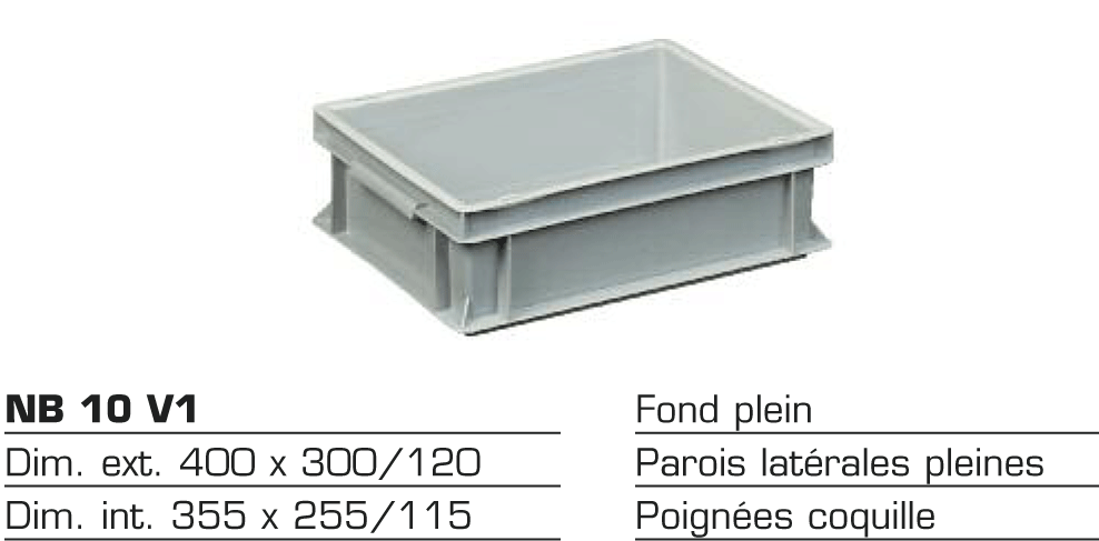 Bac de stockage plastique 40 x 30 x 12 cm NB 10 V1
