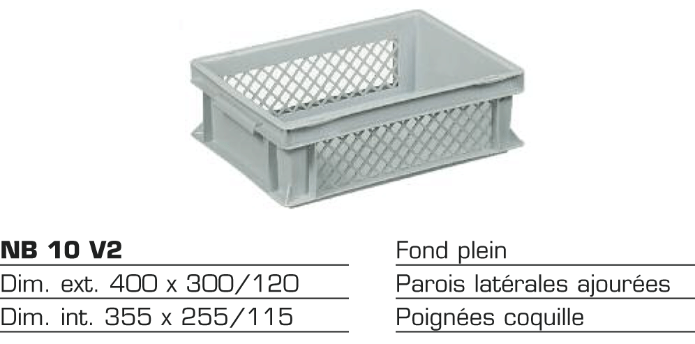 Bac de stockage plastique 40 x 30 x 12 cm NB 10 V2
