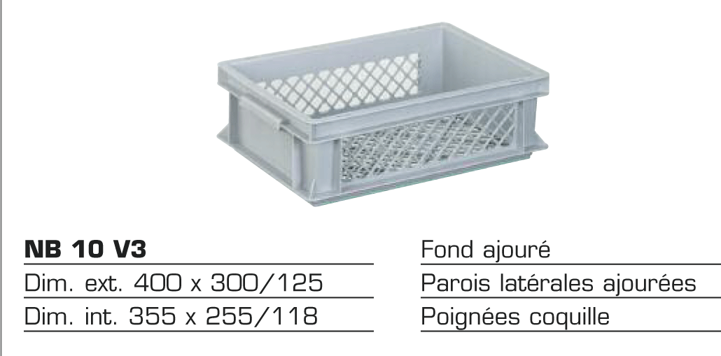 Bac de stockage plastique 40 x 30 x 12,5 cm NB 10 V3