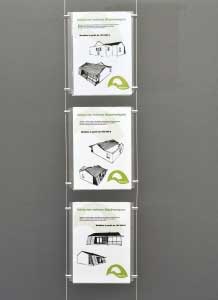 Kit d'affichage 3 A4 vertical plexiglas suspendu par câble