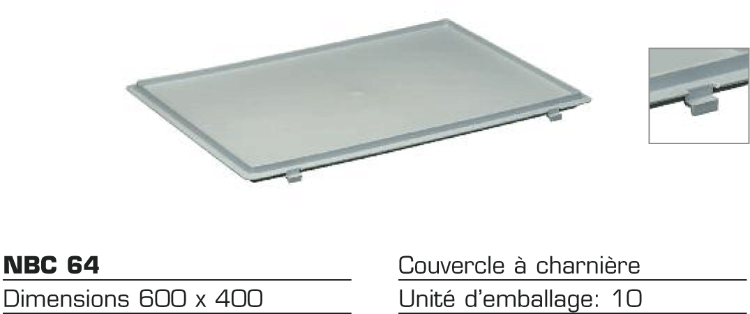 Couvercle à charnière NBC 64 pour bac de stockage