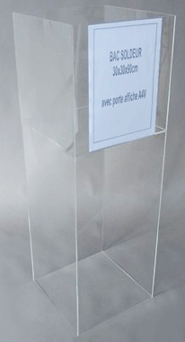 Bac soldeur plexiglas sur pied Bac soldeur sur pied en plexiglas transparent avec porte affiche