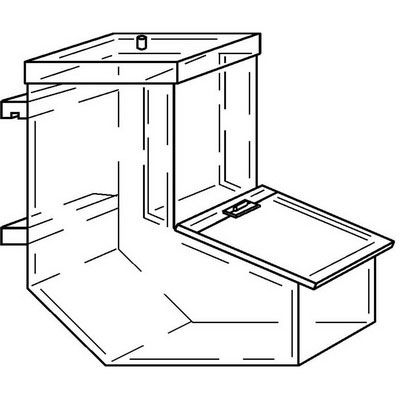 Détail trappe distributeur rectangulaire Dessin technique d'un distributeur alimentaire rectangulaire transparent avec mécanisme d'ouverture ergonomique