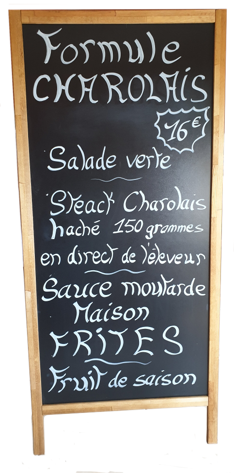 Chevalet stop trottoir ardoise avec menu en marquage à la craie