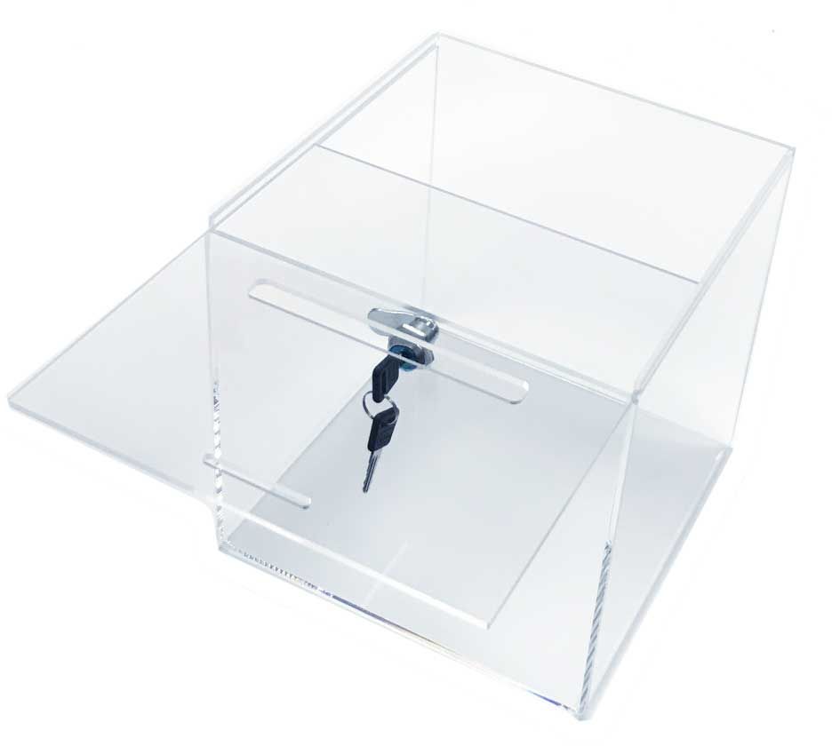Urne plexiglas transparente avec couvercle Urne plexiglas transparente 25x25cm ouverte couvercle amovible collecte bulletins jeux-concours professionnels