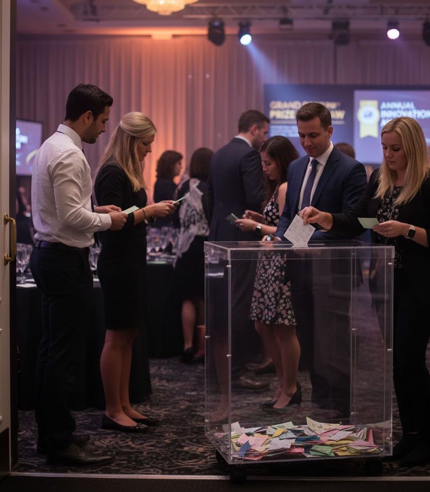 urne BACROL roulettes en situation utilisation salon exposition collecte bulletins grande affluence