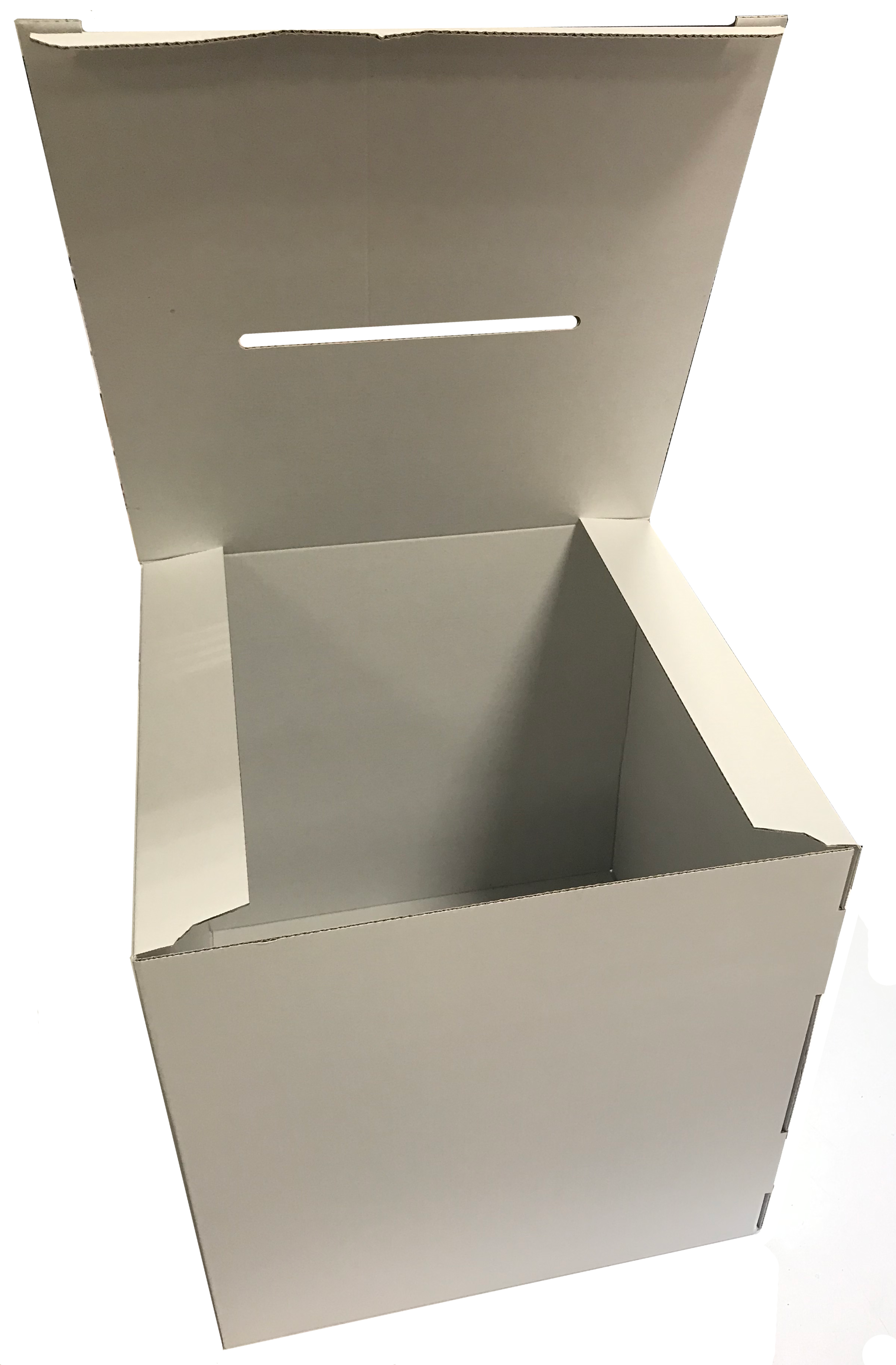 Urne plastique opaque blanche trappe ouverte serrure clés vue intérieure capacité volume collecte sécurisée