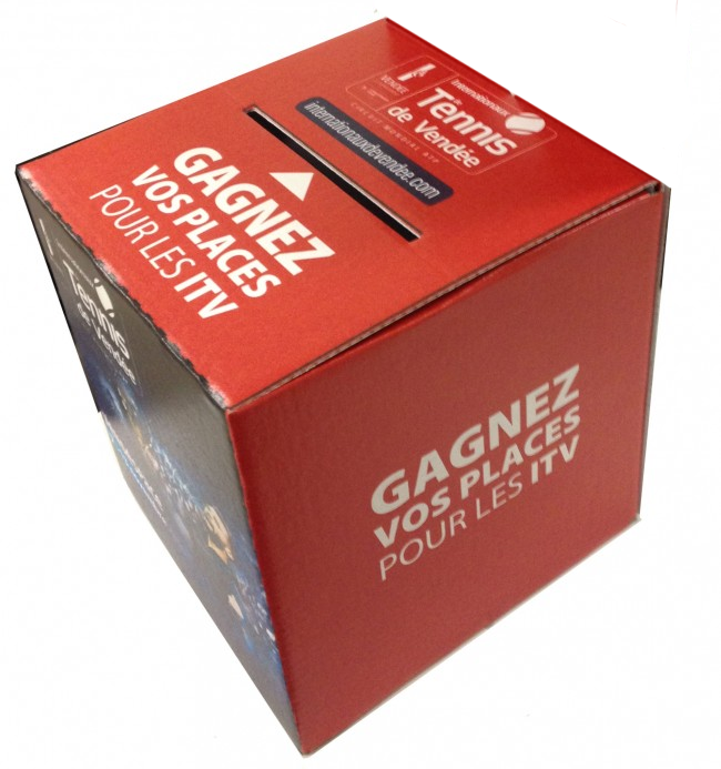 Urne personnalisée avec fronton Urne carton personnalisée complète avec fronton imprimé logo couleurs entreprise animation commerciale