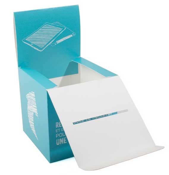 Urne personnalisée impression Urne carton personnalisée ouverte impression quadrichromie logo entreprise jeu-concours