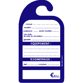 affiche de prix rétroviseur carton coloris bleu