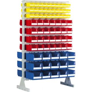 Rayonnage avec 60 bacs 0.9 litres, 56 bacs à bec 3 litres et 30 bacs à bec 8 Litres Futura
