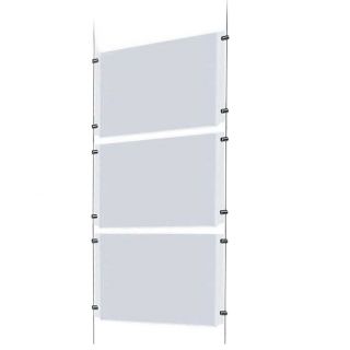 Kit d'affichage 3 A3 horizontal plexiglas suspendu par câble