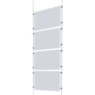 Kit d'affichage 4 A4 horizontal plexiglas suspendu par câble