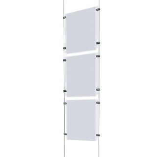 Kit d'affichage 3 A4 vertical plexiglas suspendu par câble vide
