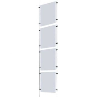 Kit d'affichage 4 A4 vertical plexiglas suspendu par câble