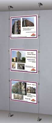 Kit d'affichage 3 A4 horizontal plexiglas suspendu par câble