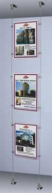 Kit d'affichage 3 A4 vertical plexiglas suspendu par câble