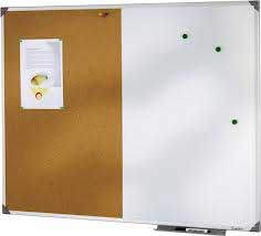 Tableau bivalent liège et laqué blanc 90 x 150 cm cadre alu