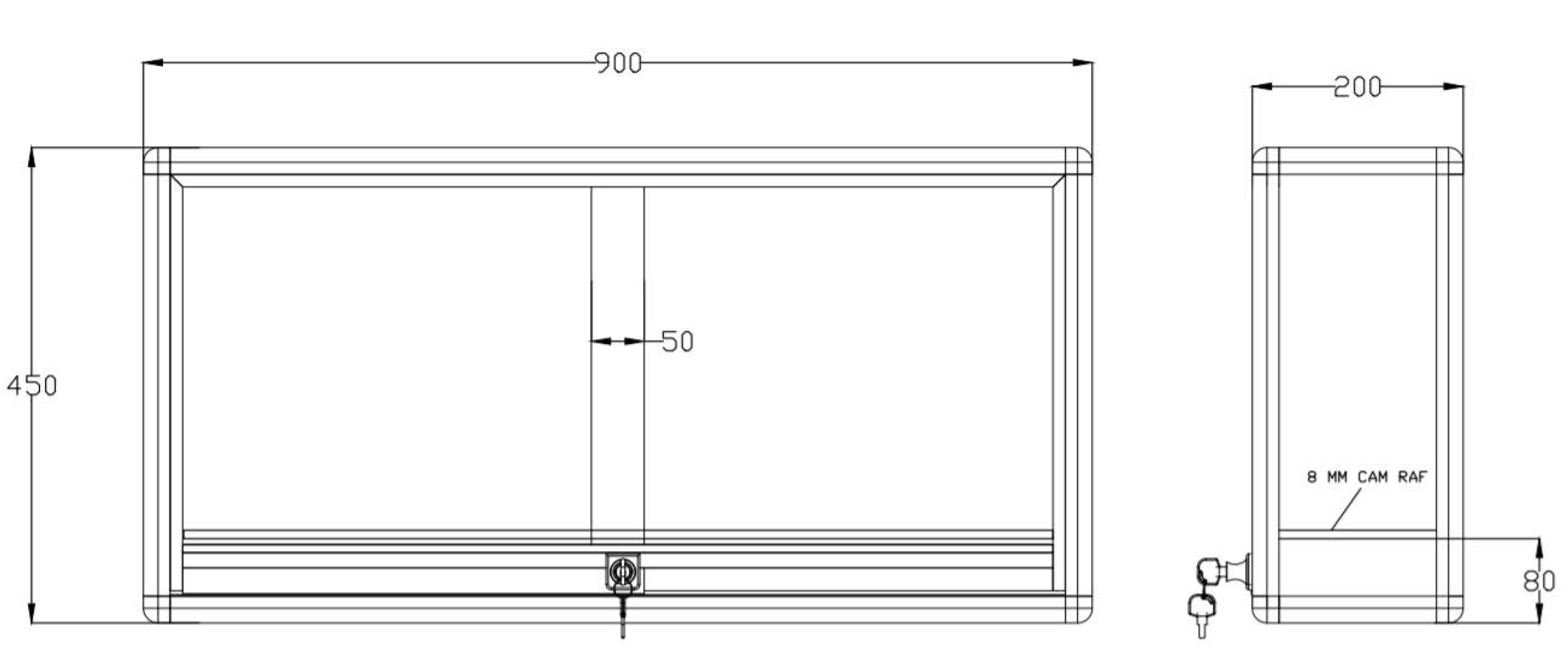 Vitrine d'exposition murale 90 x 45 x 20 cm