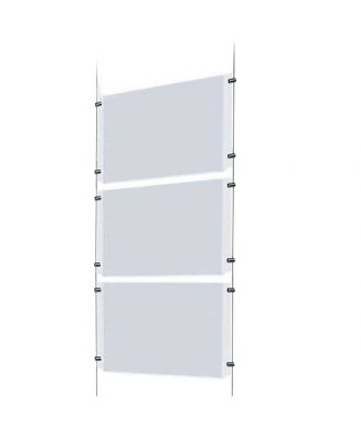Kit d'affichage 3 A4 horizontal plexiglas suspendu par câble