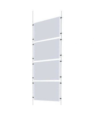 Kit d'affichage 4 A4 horizontal plexiglas suspendu par câble