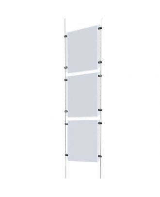 Kit d'affichage 3 A4 vertical plexiglas suspendu par câble vide