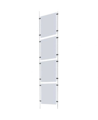 Kit d'affichage 4 A4 vertical plexiglas suspendu par câble