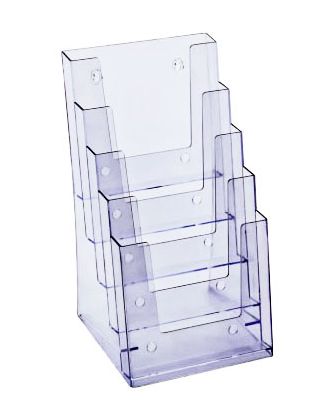 Porte-brochures Acrylique 5 Cases - Format 1/3 A4 - Transparent, Pour Bureau Ou Mur